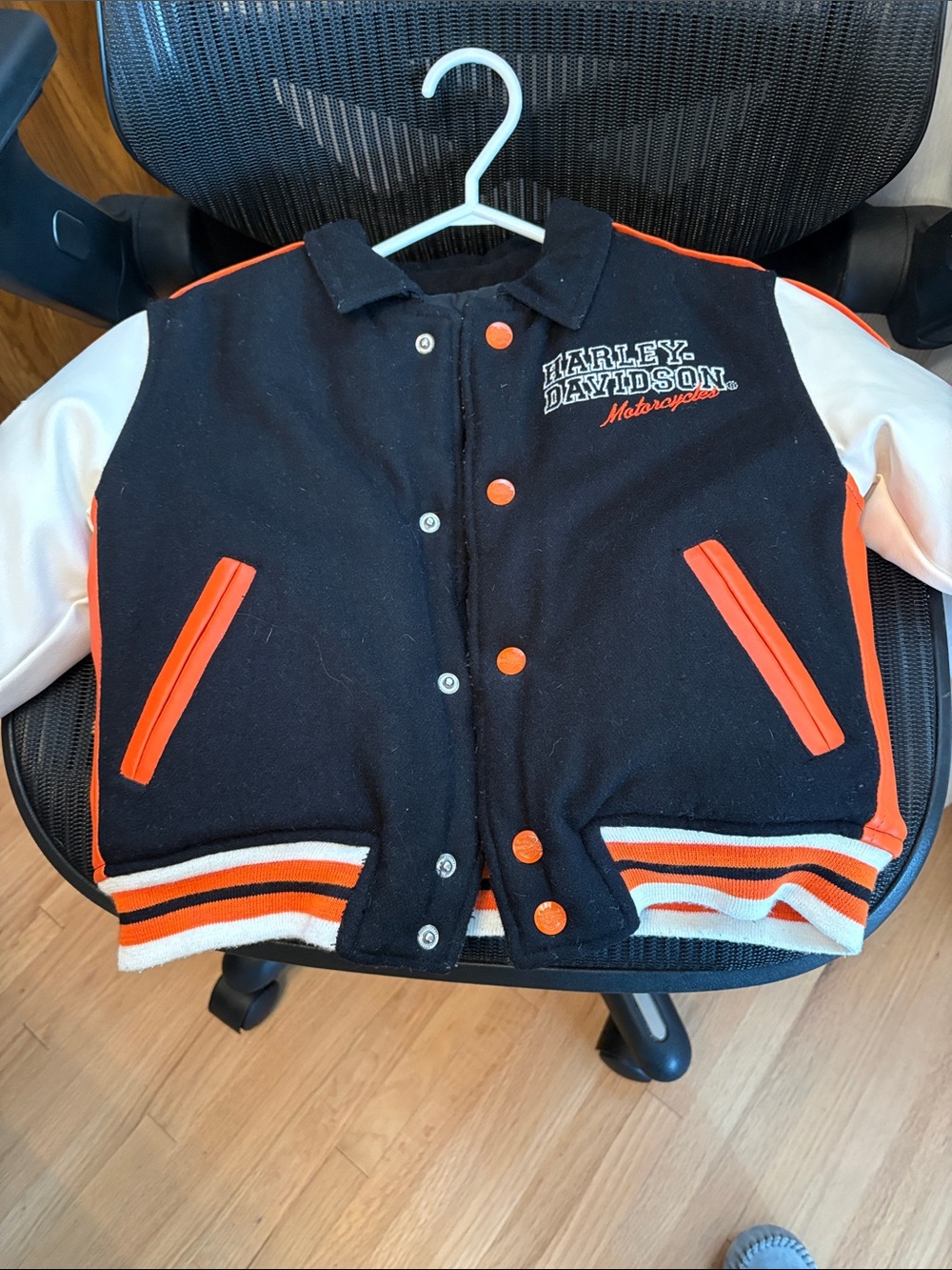 Harley-Davidson Black, Orange & White Kids Letterman Jacket